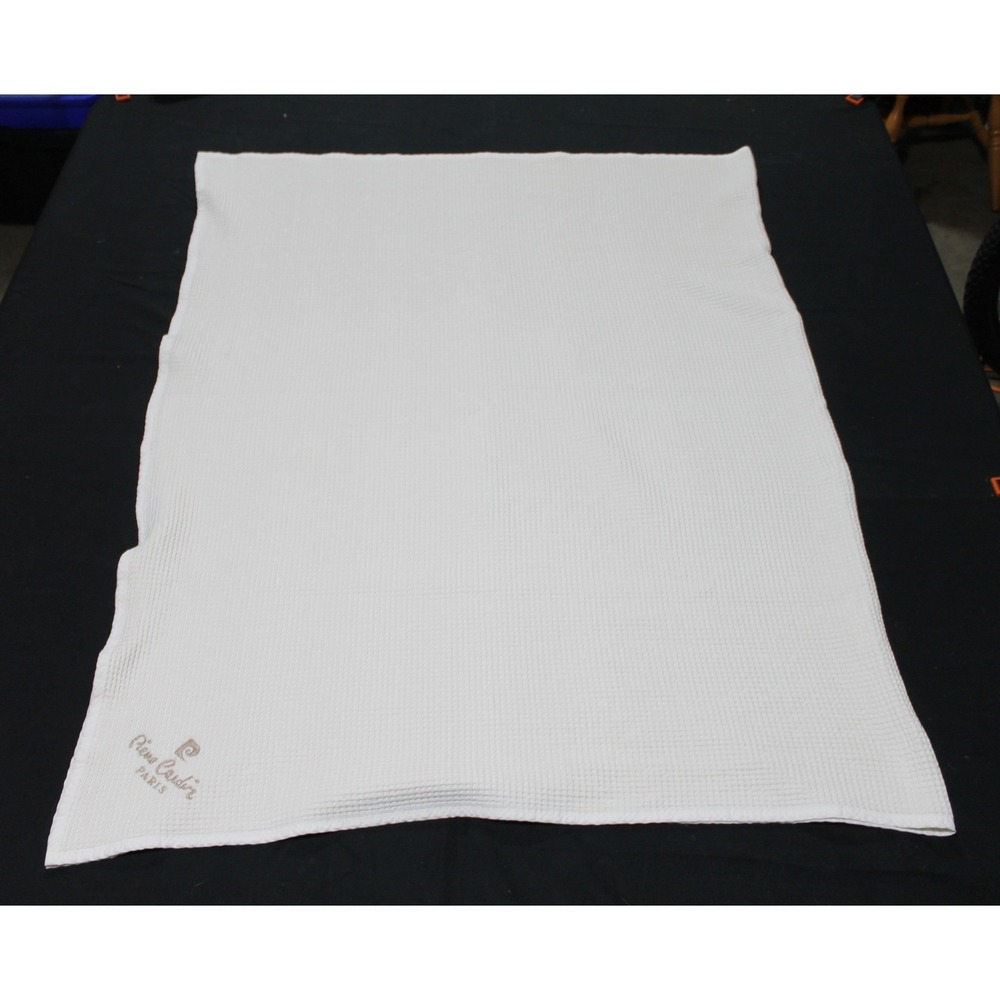 Pierre Cardin Paris White Cotton Waffle Weave Blanket 50x77 Throw Bed Blanket